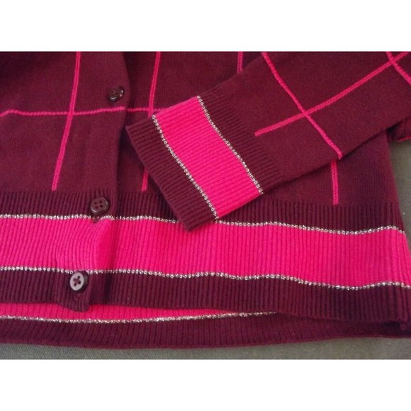 A New Day Cardigan Sweater Womens XS Burgundy Pink Printed Button Front Cotton - Picture 5 of 8
